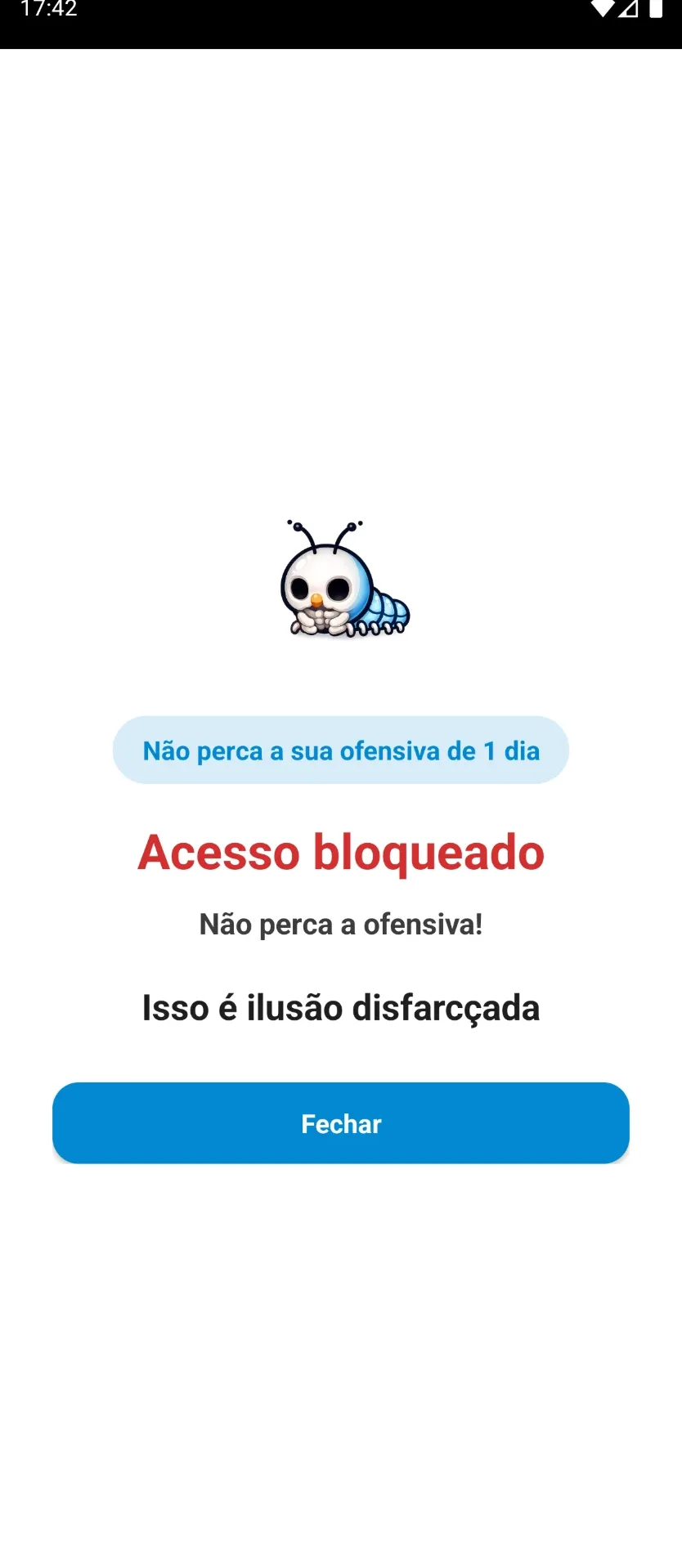 Tela de acesso bloqueado alertando para não perder a sequência