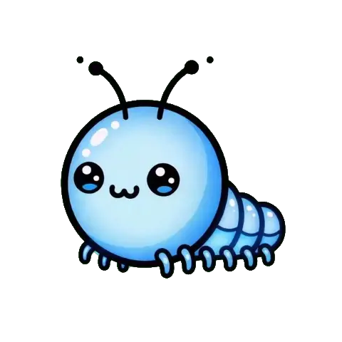 Mascote Cater, uma lagarta azul sorridente